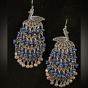 Silver and Blue Peacock Earrings